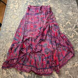 Pink Boho Paisley Maxi Skirt